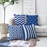 - Sonil-K4luset860-Gorsel1 - Realhomes  4'lü Lacivert Geometrik Çizimler Özel Tasarım Dijital Baskılı Modern Şönil Kırlent Kılıfı Seti Realhomes