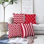 - Sonil-K4luset862-Gorsel1 - Realhomes  4'lü Kırmızı Geometrik Çizimler Özel Tasarım Dijital Baskılı Modern Şönil Kırlent Kılıfı Seti Realhomes