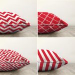 - Sonil-K4luset862-Gorsel2 - Realhomes  4'lü Kırmızı Geometrik Çizimler Özel Tasarım Dijital Baskılı Modern Şönil Kırlent Kılıfı Seti Realhomes
