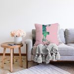 Pembe Zemin Tropik Yapraklı E Harfi Özel Tasarım Dijital Baskılı Raşel Kadife Yastık Kırlent Kılıfı Realhomes