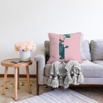 Pembe Zemin Tropik Yapraklı F Harfi Özel Tasarım Dijital Baskılı Raşel Kadife Yastık Kırlent Kılıfı Realhomes