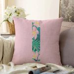 Pembe Zemin Tropik Yapraklı I Harfi Özel Tasarım Dijital Baskılı Raşel Kadife Yastık Kırlent Kılıfı Realhomes