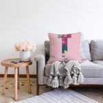 Pembe Zemin Tropik Yapraklı T Harfi Özel Tasarım Dijital Baskılı Raşel Kadife Yastık Kırlent Kılıfı Realhomes