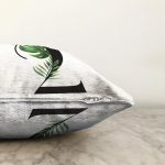 Beyaz Zemin Yaprak Motifli Siyah 2 Rakamı Özel Tasarım Dijital Baskılı Raşel Kadife Yastık Kırlent Kılıfı Realhomes