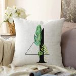 - Sonil-K9448-Gorsel1 - Realhomes Beyaz Zemin Yaprak Motifli Siyah 4 Rakamı Özel Tasarım Dijital Baskılı Raşel Kadife Yastık Kırlent Kılıfı Realhomes