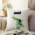 Beyaz Zemin Yaprak Motifli Siyah 5 Rakamı Özel Tasarım Dijital Baskılı Raşel Kadife Yastık Kırlent Kılıfı Realhomes