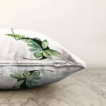 Beyaz Zemin Yaprak Motifli Siyah 5 Rakamı Özel Tasarım Dijital Baskılı Raşel Kadife Yastık Kırlent Kılıfı Realhomes