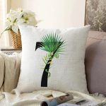 - Sonil-K9451-Gorsel1 - Realhomes Beyaz Zemin Yaprak Motifli Siyah 7 Rakamı Özel Tasarım Dijital Baskılı Raşel Kadife Yastık Kırlent Kılıfı Realhomes