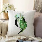 - Sonil-K9453-Gorsel1 - Realhomes Beyaz Zemin Yaprak Motifli Siyah 9 Rakamı Özel Tasarım Dijital Baskılı Raşel Kadife Yastık Kırlent Kılıfı Realhomes