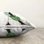 Beyaz Zemin Yaprak Motifli Siyah A Harfi Özel Tasarım Dijital Baskılı Raşel Kadife Yastık Kırlent Kılıfı Realhomes