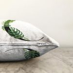 Beyaz Zemin Yaprak Motifli Siyah C Harfi Özel Tasarım Dijital Baskılı Raşel Kadife Yastık Kırlent Kılıfı Realhomes