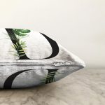 Beyaz Zemin Yaprak Motifli Siyah D Harfi Özel Tasarım Dijital Baskılı Raşel Kadife Yastık Kırlent Kılıfı Realhomes