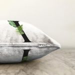 Beyaz Zemin Yaprak Motifli Siyah İ Harfi Özel Tasarım Dijital Baskılı Raşel Kadife Yastık Kırlent Kılıfı Realhomes