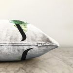 Beyaz Zemin Yaprak Motifli Siyah J Harfi Özel Tasarım Dijital Baskılı Raşel Kadife Yastık Kırlent Kılıfı Realhomes