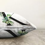 Beyaz Zemin Yaprak Motifli Siyah K Harfi Özel Tasarım Dijital Baskılı Raşel Kadife Yastık Kırlent Kılıfı Realhomes