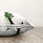 Beyaz Zemin Yaprak Motifli Siyah L Harfi Özel Tasarım Dijital Baskılı Raşel Kadife Yastık Kırlent Kılıfı Realhomes