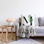 - Sonil-K9468-Gorsel2 - Realhomes Beyaz Zemin Yaprak Motifli Siyah M Harfi Özel Tasarım Dijital Baskılı Raşel Kadife Yastık Kırlent Kılıfı Realhomes