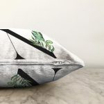 Beyaz Zemin Yaprak Motifli Siyah N Harfi Özel Tasarım Dijital Baskılı Raşel Kadife Yastık Kırlent Kılıfı Realhomes