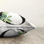 Beyaz Zemin Yaprak Motifli Siyah O Harfi Özel Tasarım Dijital Baskılı Raşel Kadife Yastık Kırlent Kılıfı Realhomes