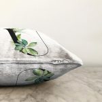 - Sonil-K9479-Gorsel3 - Realhomes Beyaz Zemin Yaprak Motifli Siyah Ü Harfi Özel Tasarım Dijital Baskılı Raşel Kadife Yastık Kırlent Kılıfı Realhomes