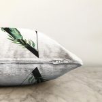 - Sonil-K9480-Gorsel3 - Realhomes Beyaz Zemin Yaprak Motifli Siyah V Harfi Özel Tasarım Dijital Baskılı Raşel Kadife Yastık Kırlent Kılıfı Realhomes