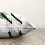 Beyaz Zemin Yaprak Motifli Siyah W Harfi Özel Tasarım Dijital Baskılı Raşel Kadife Yastık Kırlent Kılıfı Realhomes