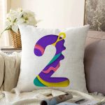 Beyaz Zemin Renkli 2 Rakamlı Özel Tasarım Dijital Baskılı Raşel Kadife Yastık Kırlent Kılıfı Realhomes