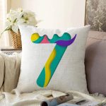 Beyaz Zemin Renkli 7 Rakamlı Özel Tasarım Dijital Baskılı Raşel Kadife Yastık Kırlent Kılıfı Realhomes