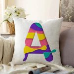 - Sonil-K9496-Gorsel1 - Realhomes  Beyaz Zemin Renkli A Harfli Özel Tasarım Dijital Baskılı Raşel Kadife Yastık Kırlent Kılıfı Realhomes