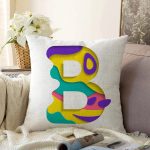 - Sonil-K9497-Gorsel1 - Realhomes  Beyaz Zemin Renkli B Harfli Özel Tasarım Dijital Baskılı Raşel Kadife Yastık Kırlent Kılıfı Realhomes