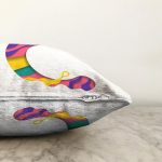 Beyaz Zemin Renkli C Harfli Özel Tasarım Dijital Baskılı Raşel Kadife Yastık Kırlent Kılıfı Realhomes