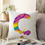 Beyaz Zemin Renkli Ç Harfli Özel Tasarım Dijital Baskılı Raşel Kadife Yastık Kırlent Kılıfı Realhomes