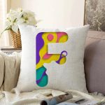 - Sonil-K9502-Gorsel1 - Realhomes Beyaz Zemin Renkli F Harfli Özel Tasarım Dijital Baskılı Raşel Kadife Yastık Kırlent Kılıfı Realhomes