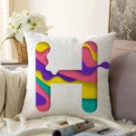 Beyaz Zemin Renkli H Harfli Özel Tasarım Dijital Baskılı Raşel Kadife Yastık Kırlent Kılıfı Realhomes