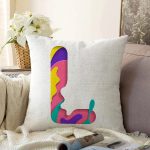 Beyaz Zemin Renkli L Harfli Özel Tasarım Dijital Baskılı Raşel Kadife Yastık Kırlent Kılıfı Realhomes