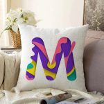 - Sonil-K9510-Gorsel1 - Realhomes Beyaz Zemin Renkli M Harfli Özel Tasarım Dijital Baskılı Raşel Kadife Yastık Kırlent Kılıfı Realhomes