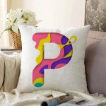 - Sonil-K9514-Gorsel1 - Realhomes Beyaz Zemin Renkli P Harfli Özel Tasarım Dijital Baskılı Raşel Kadife Yastık Kırlent Kılıfı Realhomes