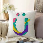 Beyaz Zemin Renkli Ü Harfli Özel Tasarım Dijital Baskılı Raşel Kadife Yastık Kırlent Kılıfı Realhomes