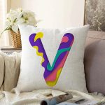 Beyaz Zemin Renkli V Harfli Özel Tasarım Dijital Baskılı Raşel Kadife Yastık Kırlent Kılıfı Realhomes
