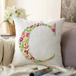 - Sonil-K9530-Gorsel1 - Realhomes  Beyaz Zemin Yaprak Temalı C Harfi Özel Tasarım Dijital Baskılı Raşel Kadife Yastık Kırlent Kılıfı Realhomes