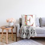 - Sonil-K9533-Gorsel2 - Realhomes Beyaz Zemin Yaprak Temalı E Harfi Özel Tasarım Dijital Baskılı Raşel Kadife Yastık Kırlent Kılıfı Realhomes