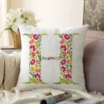 Beyaz Zemin Yaprak Temalı H Harfi Özel Tasarım Dijital Baskılı Raşel Kadife Yastık Kırlent Kılıfı Realhomes