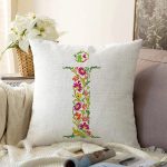 Beyaz Zemin Yaprak Temalı İ Harfi Özel Tasarım Dijital Baskılı Raşel Kadife Yastık Kırlent Kılıfı Realhomes