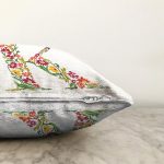 Beyaz Zemin Yaprak Temalı K Harfi Özel Tasarım Dijital Baskılı Raşel Kadife Yastık Kırlent Kılıfı Realhomes