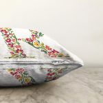 Beyaz Zemin Yaprak Temalı R Harfi Özel Tasarım Dijital Baskılı Raşel Kadife Yastık Kırlent Kılıfı Realhomes