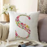 Beyaz Zemin Yaprak Temalı S Harfi Özel Tasarım Dijital Baskılı Raşel Kadife Yastık Kırlent Kılıfı Realhomes