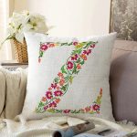 - Sonil-K9557-Gorsel1 - Realhomes Beyaz Zemin Yaprak Temalı Z Harfi Özel Tasarım Dijital Baskılı Raşel Kadife Yastık Kırlent Kılıfı Realhomes