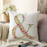 Beyaz Zemin Yaprak Temalı & Harfi Özel Tasarım Dijital Baskılı Raşel Kadife Yastık Kırlent Kılıfı Realhomes