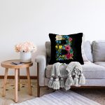 - Sonil-K9592-Gorsel2 - Realhomes  Siyah Zemin Renkli Gül Temalı B Harfi Özel Tasarım Dijital Baskılı Raşel Kadife Yastık Kırlent Kılıfı Realhomes