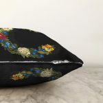 - Sonil-K9593-Gorsel3 - Realhomes  Siyah Zemin Renkli Gül Temalı C Harfi Özel Tasarım Dijital Baskılı Raşel Kadife Yastık Kırlent Kılıfı Realhomes